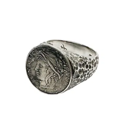 Tg-jewellery By Tamara Gervasio Men's Silver / Black Roman Lira Coin Signet Unisex Ring – Sterling Silver Artisan Design In Multi