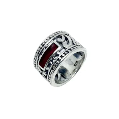 Tg-jewellery By Tamara Gervasio Red / Black / Silver Tribale Sterling Silver Men's Chunky Ring One Of A Kind