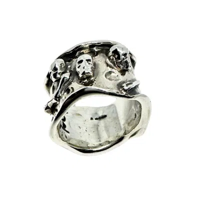 Tg-jewellery By Tamara Gervasio Silver / Black Skull Faces Silver Men's Ring