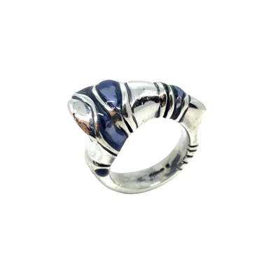 Tg-jewellery By Tamara Gervasio Women's Blue / Silver / Black Eyebrow Enamel Sterling Silver Unisex Ring