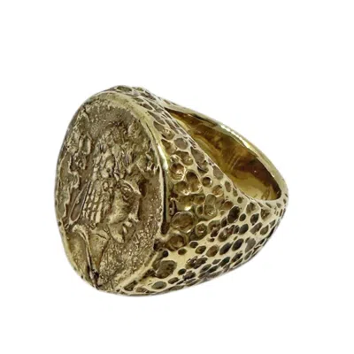 Tg-jewellery By Tamara Gervasio Women's Gold Chunky Roman Coin Ring In Brass – Lost Wax Carved Statement Piece- One Of A Kind