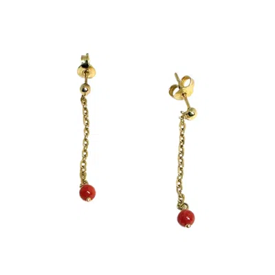 Tg-jewellery By Tamara Gervasio Women's Gold / Red Solid Yellow Gold Mediterranean Coral Dangle Earrings – Handmade In Multi