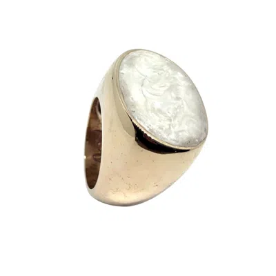 Tg-jewellery By Tamara Gervasio Women's Gold / White Cocktail Enamel Pearl Brass Ring One Of A Kind