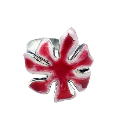 Tg-jewellery By Tamara Gervasio Women's Red / White / Silver Flower Enamel Band Sterling Silver Ring One Of A Kind