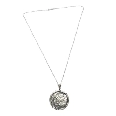 Tg-jewellery By Tamara Gervasio Women's Silver / Black Ancient Coin Pendant Necklace – Hand-carved Sterling Silver In Multi