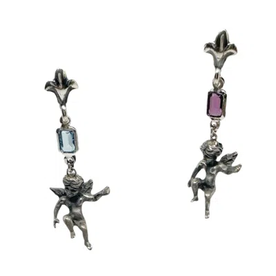 Tg-jewellery By Tamara Gervasio Women's Silver / Black / Blue One Of A Kind Ancient  Cherub Earrings Sterling Silver With Amethyst &