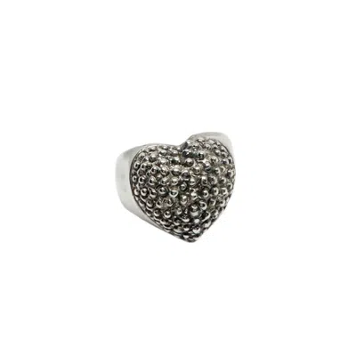 Tg-jewellery By Tamara Gervasio Women's Silver / Black Hand-carved Sterling Silver Heart Ring – Textured Statement Ring In Multi
