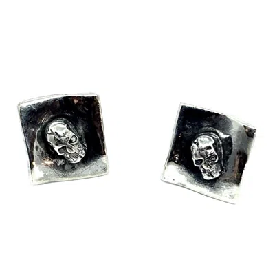 Tg-jewellery By Tamara Gervasio Women's Silver / Black Skull Stud Square Sterling Silver Earrings