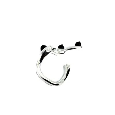 Tg-jewellery By Tamara Gervasio Women's Silver / Black Snake Satin Onyx Beads Silver Ring Adjustable