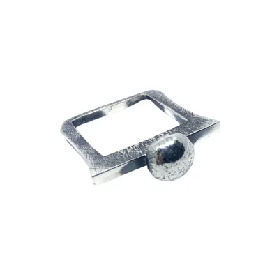 Tg-jewellery By Tamara Gervasio Women's Silver / Black Square Pebble  Sterling Silver Unisex Ring One Of A Kind