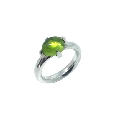 Tg-jewellery By Tamara Gervasio Women's Silver / Green Simplicity Ring With Oval Peridot Cabochon In Gray