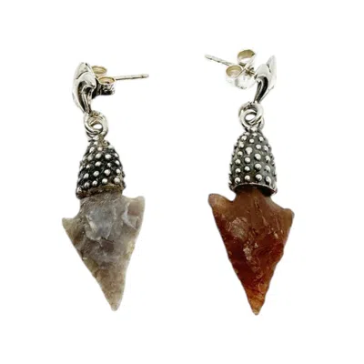 Tg-jewellery By Tamara Gervasio Women's Silver / Grey / Brown Ancient Arrowhead Dangle Earrings In Sterling Silver – One Of A Kind In Multi