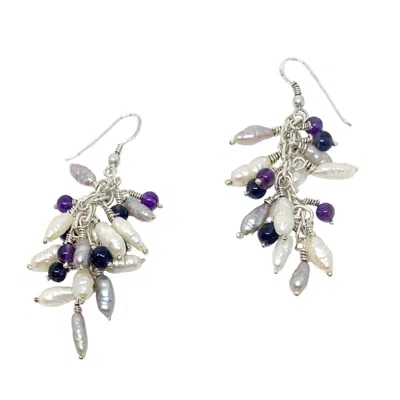 Tg-jewellery By Tamara Gervasio Women's Silver / Pink / Purple Grappolo Dangle Silver Earrings Freshwater Pearls And Mix Gemstones O