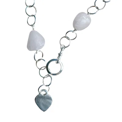 Tg-jewellery By Tamara Gervasio Women's Silver / Pink / Purple Rose Quartz Pebble Silver Heart Necklace One Of A Kind