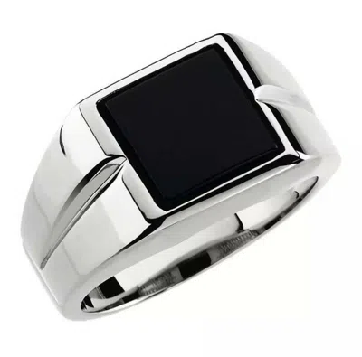 Pre-owned Tgd Jewelers 5.00 Ct Real Onyx 10mm Men's Designer Ring 14k Solid White Gold Vermeil Size: 10 In Black
