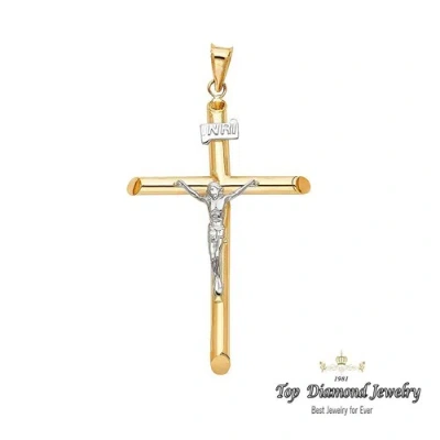 Pre-owned Tgdj 14k Gold Two-tone Hollow Crucifix Cross Charm Pendant (men/women) - 2.1 Inches