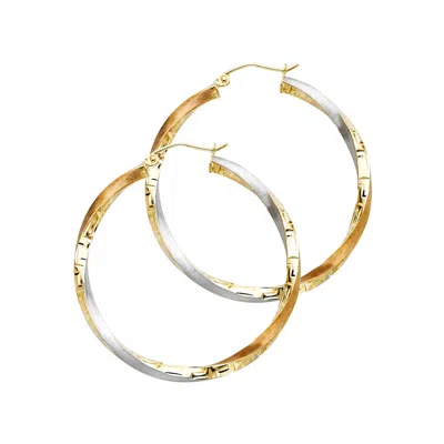 Pre-owned Tgdj 14k Tri Color Gold 3mm Twisted Hoop Earrings