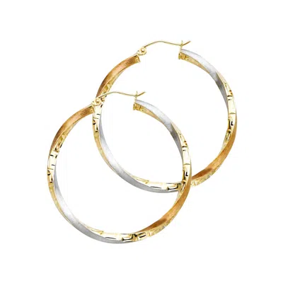 Pre-owned Tgdj 14k Tri Color Gold 3mm Twisted Hoop Earrings For Women