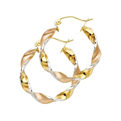Pre-owned Tgdj 14k Tri Color Gold 4mm Swirl Hoop Earrings For Women Diameter - 25 Mm