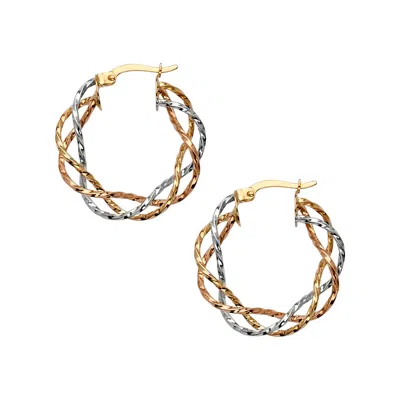 Pre-owned Tgdj 14k Tri Color Gold Classic Hoop Earrings For Women