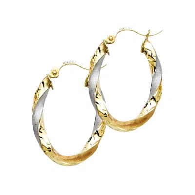 Pre-owned Tgdj 14k Tri Color Gold Curled Hollow Oval Hoop Earrings For Women