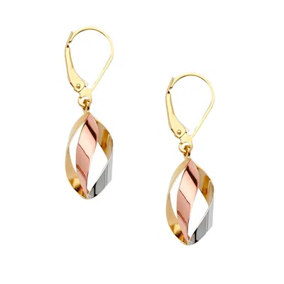 Pre-owned Tgdj 14k Tri Color Gold Hollow Hanging Earrings For Women/height 20 Mm X Width 10 Mm