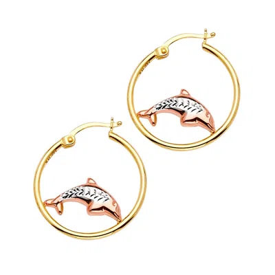 Pre-owned Tgdj 14k Tri Color Gold Hoop Earrings For Girls Avg. Weight - 2.2 Grams