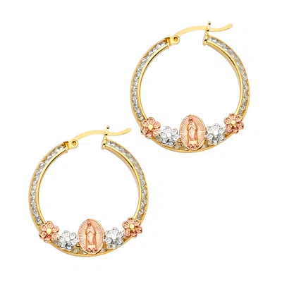 Pre-owned Tgdj 14k Tri Color Gold Hoop Earrings For Women