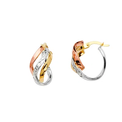 Pre-owned Tgdj 14k Tri Color Gold Hoop Earrings For Women Diameter - 18mm