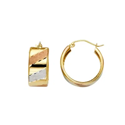 Pre-owned Tgdj 14k Tri Color Gold St Wide Diagonal Diamond Cut Hoop Earrings Diameter - 18mm