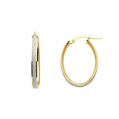 Pre-owned Tgdj 14k Two Tone 4mm Shimmer Satin Small Oval Hoop Earrings Diameter 23mm / 35mm In Gold