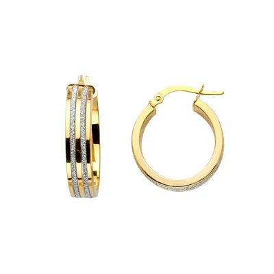 Pre-owned Tgdj 14k Two Tone 6mm Shimmer Satin & Polished Medium Hoop Earrings