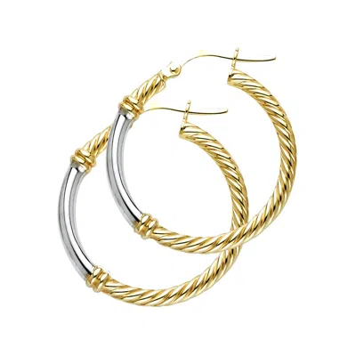 Pre-owned Tgdj 14k Two Tone Gold 2.5mm Rope Hoop Earrings For Women