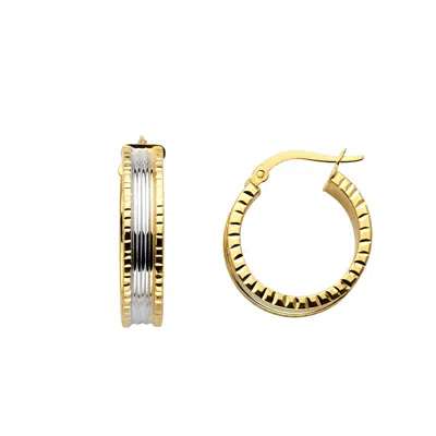 Pre-owned Tgdj 14k Two Tone Gold 6mm Diamond Cut Hoop Earrings For Women Avg. Weight -2.6 Grams