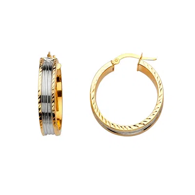 Pre-owned Tgdj 14k Two Tone Gold 6mm Diamond Cut Hoop Earrings For Women Avg. Weight -3.5 Grams