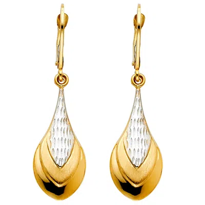 Pre-owned Tgdj 14k Two Tone Gold Teardrop Hanging Earrings For Women