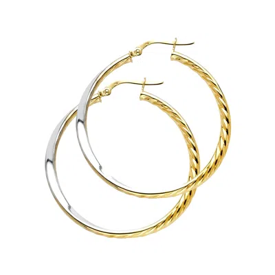Pre-owned Tgdj 14k Two Tone Gold Twisted Tube Hoop Earrings For Women