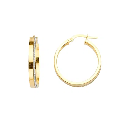 Pre-owned Tgdj 14k Two Tone / White Gold 2mm Glitter Round Hoop Earrings Diameter: 25mm