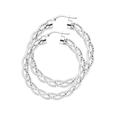 Pre-owned Tgdj 14k White Gold 3mm Twisted Hoop Earrings For Women