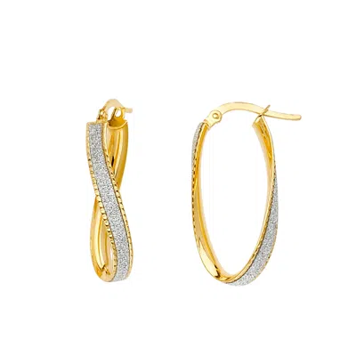 Pre-owned Tgdj 14k Yellow Gold 2mm Glitter U-shape Hoop Earrings For Women