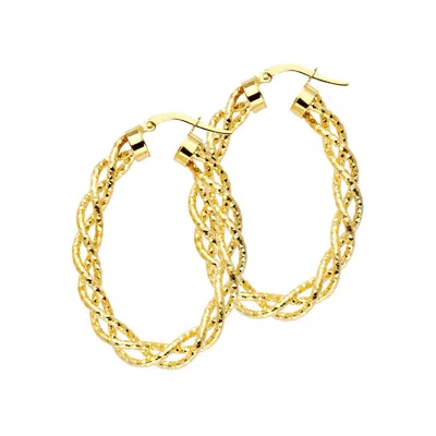 Pre-owned Tgdj 14k Yellow Gold 3mm Twisted Hoop Earrings For Women