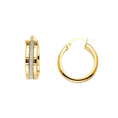Pre-owned Tgdj 14k Yellow Gold 5mm Glitter Round Hoop Earrings Diameter 20mm