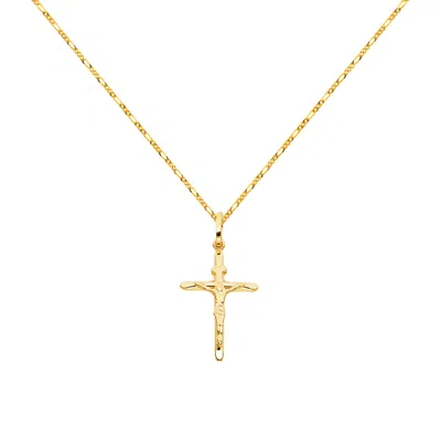 Pre-owned Tgdj 14k Yellow Gold Crucifix Cross Pendant With 1.6mm Figaro Chain Necklace In 14.00