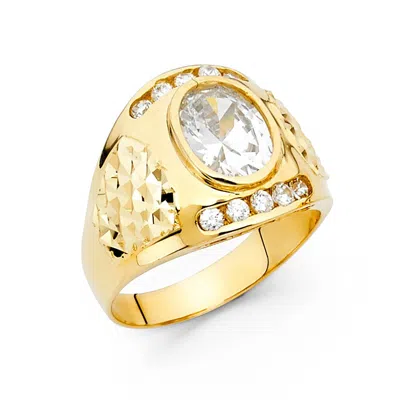 Pre-owned Tgdj 14k Yellow Gold Cubic Zirconia Men's Ring In White