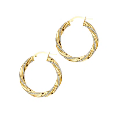 Pre-owned Tgdj 14k Yellow Gold Glitter Braided Round Hoop Earrings Diameter 27mm
