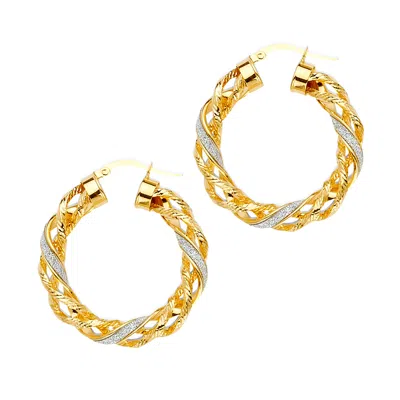 Pre-owned Tgdj 14k Yellow Gold Glitter Round Hoop Earrings Diameter 33mm