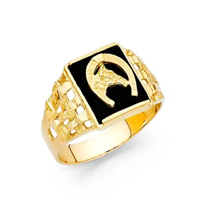 Pre-owned Tgdj 14k Yellow Gold Onyx Men's Ring