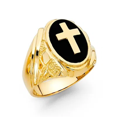 Pre-owned Tgdj 14k Yellow Gold Onyx Men's Ring