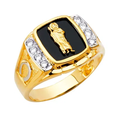 Pre-owned Tgdj 14k Yellow Gold Onyx St. Jude Men's Ring