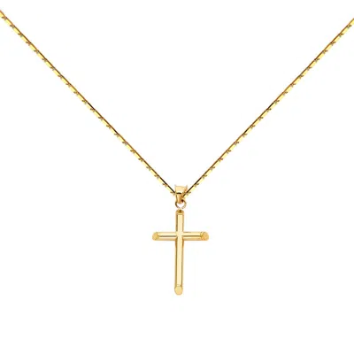 Pre-owned Tgdj 14k Yellow Gold Religious Cross Pendant With 1mm Snail Link Chain Necklace In 16.00
